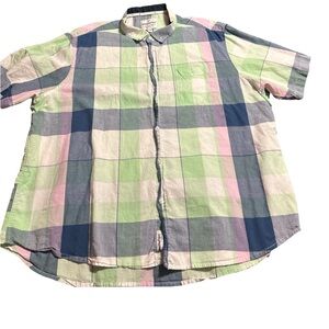 Casual Plaid Button-Down Shirt in Green, Blue, and Pink